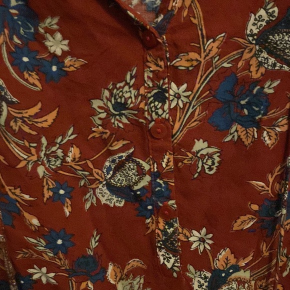 LUCKY BRAND Floral Self-Tie Cuff Floral Boho Chic Henley Peasant Blouse Medium - Picture 8 of 11
